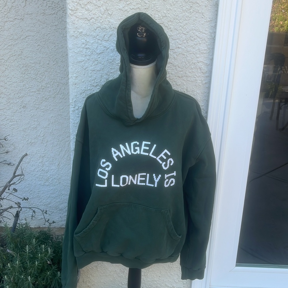 LONELY GHOST 'Los Angeles Is Lonely' Graphic Green Hoodie Women's Size XL